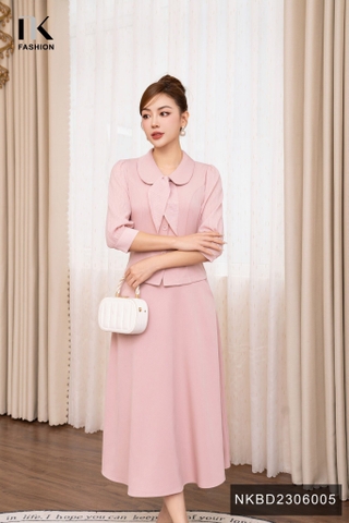 Set Áo Cổ Sen Phối Tay Nơ & Chân Váy Xòe NK Fashion Thanh Lịch, Nữ Tính NKBD2306005