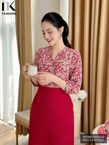 Sơ mi hoa tay lỡ cổ tàu màu sắc mới, kiểu cách, dễ mặc NKSM2408002