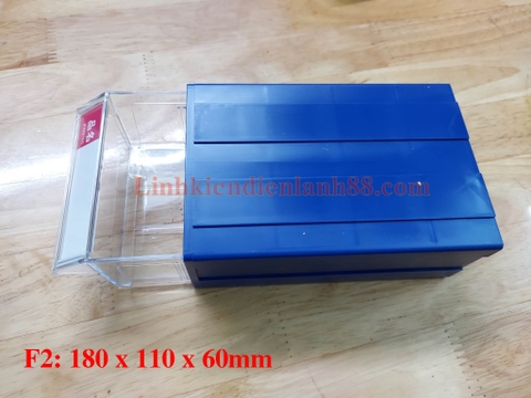 Hộp đựng Linh kiện F2 kích thước 180x110x60mm mới có thể ghép các hộp vào nhau.