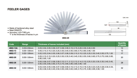 Căn lá INSIZE 4602-13 (0.05-1.00 mm)