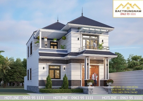 mặt bên trang trọng của  thự 2 tầng mái Nhật