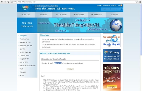 Tên miền tiếng Việt đạt con số 1 triệu