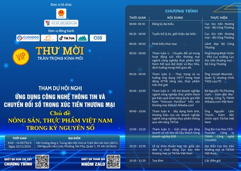 Mời tham gia Hội nghị Ứng dụng công nghệ thông tin và chuyển đổi số trong xúc tiến thương mại