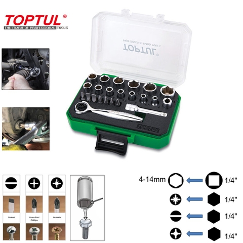 Bộ đầu tuýp và đầu vặn vít 1/4" Dr. Toptul GABW2301 23 chi tiết