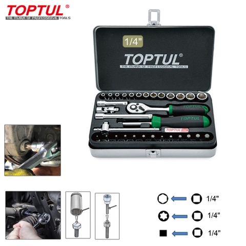 Bộ tuýp 6 cạnh và tuýp mũi vít 1/4" Dr. Toptul GCAD3204 32 chi tiết