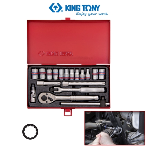 Bộ tuýp hệ inch 1/4 Kingtony 2019SR 12 cạnh 5/32~1/2 18 chi tiết