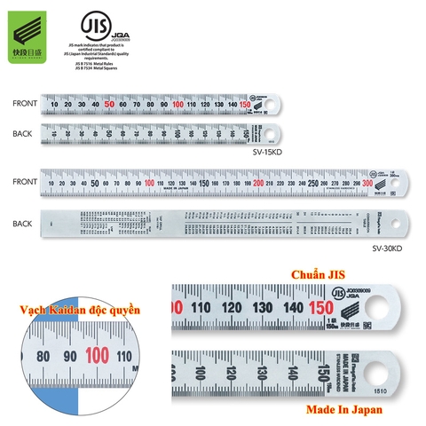 Thước lá inox mạ nhũ bạc Niigata vạch kaidan series SV