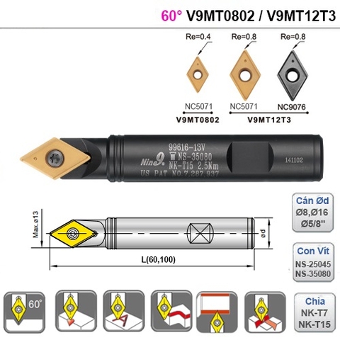 Dao Spot Drill 60 Độ Nine9 V9MT0802, V9MT12T3