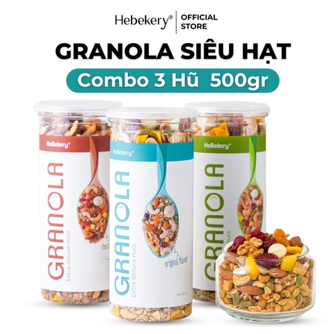 Combo 3 Hũ 500gr Granola Siêu Hạt Dinh Dưỡng 3 Vị - Ngũ Cốc Dinh Dưỡng HEBEKERY by HEBE