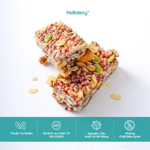 Thanh Ngũ Cốc Crunchy Granola Bar Không Đường Tinh Luyện Hebekery - 200g