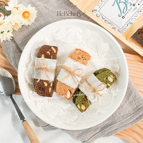 Combo 250g Granola Matcha + 250g Biscotti 3 Vị Ăn Kiêng Không Đường HEBEKERY by HEBE