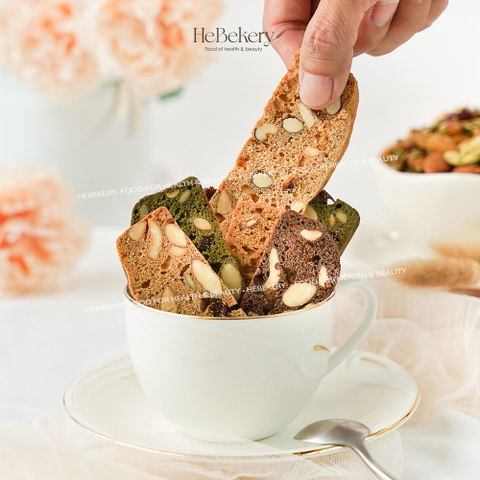 Combo 250g Granola Matcha + 250g Biscotti 3 Vị Ăn Kiêng Không Đường HEBEKERY by HEBE