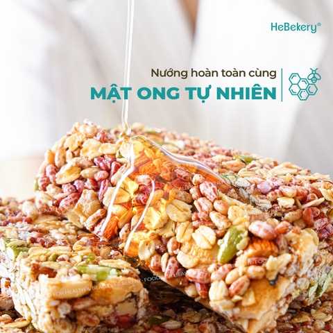 Thanh Ngũ Cốc Crunchy Granola Bar Không Đường Tinh Luyện Hebekery - 200g