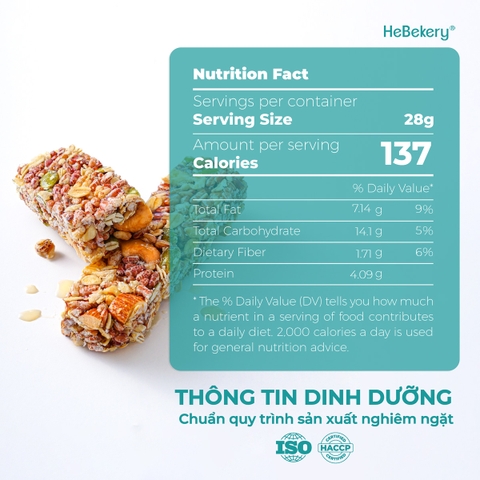 Thanh Ngũ Cốc Crunchy Granola Bar Không Đường Hebekery - 200g