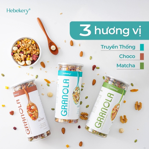Granola Siêu Hạt 3 Vị Truyền Thống, Choco, Matcha - Ngũ Cốc Ăn Vặt Dinh Dưỡng Cao Cấp Ăn Kiêng Lành Mạnh by Hebekery