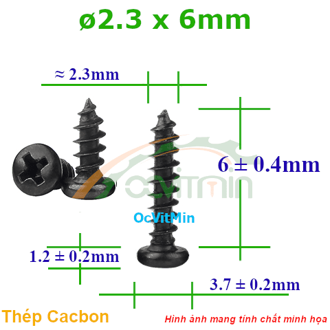 Vít Gỗ Bake Đầu Tròn ø 2.3x6mm - Vit Go Dau Pake Tron