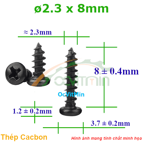 Vít Gỗ Bake Đầu Tròn ø 2.3x8mm - Vit Go Dau Pake Tron