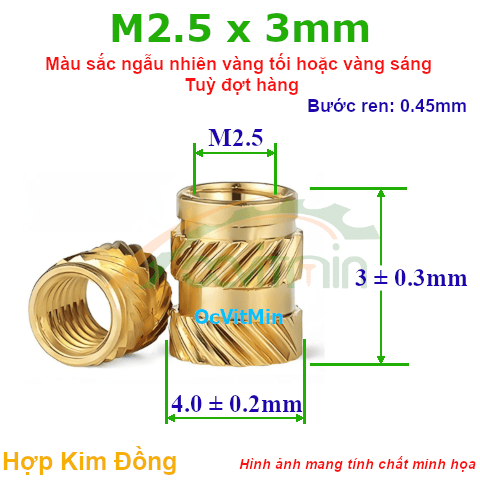 Đai Ốc Cấy Nhựa M2.5x3mm - ø4mm Gai Nghiêng -  Dai Oc Tan Ecu Cay Nhua Gai Nghieng