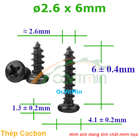 Vít Gỗ Bake Đầu Tròn ø 2.6x6mm - Vit Go Dau Pake Tron