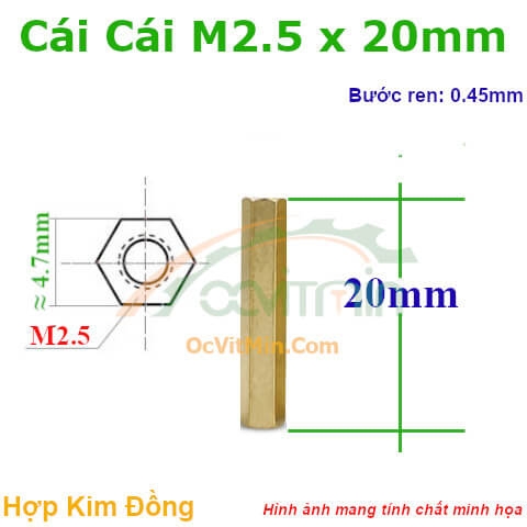 Trụ Đồng Cái Cái Lục Giác M2.5x20mm - Tru Dong Cai Cai Luc Giac