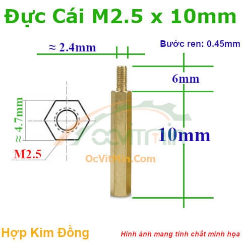 Trụ Đồng Đực Cái Lục Giác M2.5x10mm - Tru Dong Duc Cai Luc Giac