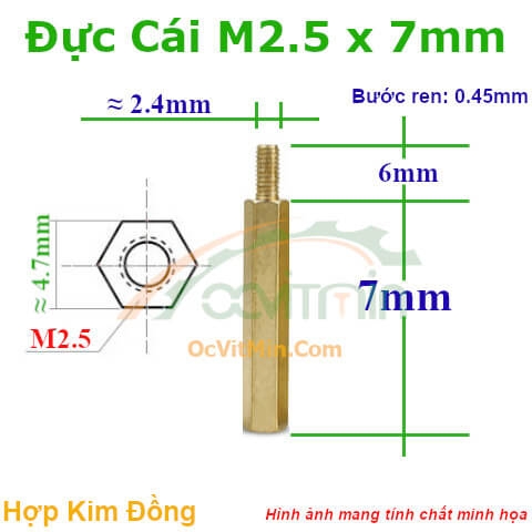 Trụ Đồng Đực Cái Lục Giác M2.5x7mm - Tru Dong Duc Cai Luc Giac