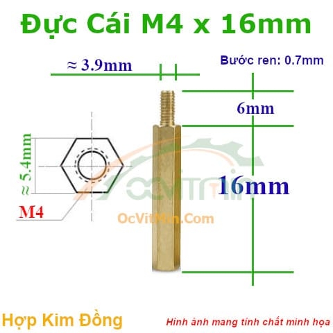 Trụ Đồng Đực Cái Lục Giác M4x16mm - Tru Dong Duc Cai Luc Giac