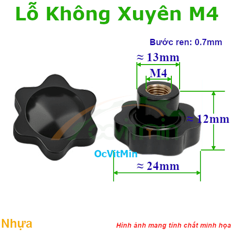 Núm Vặn Hoa Mai Lỗ Không Xuyên M4 Nhựa - Num Van Tay Hoa Mai Nhua Lo Khong Xuyen