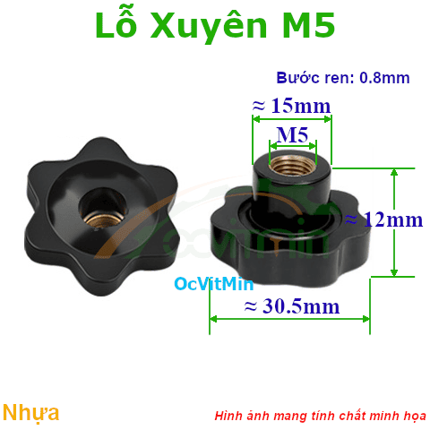 Núm Vặn Hoa Mai Lỗ Xuyên M5 Nhựa - Num Van Tay Hoa Mai Nhua Lo Xuyen