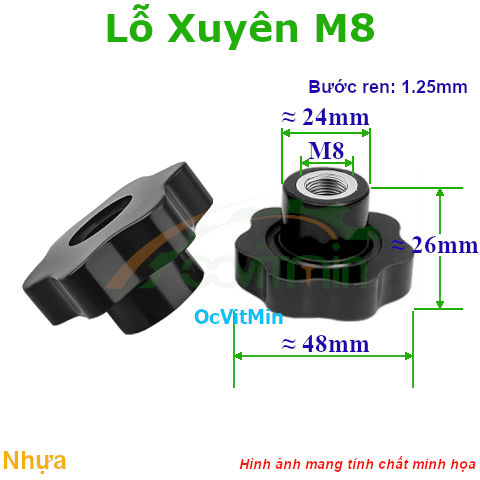 Núm Vặn Hoa Mai Lỗ Xuyên M8 Nhựa - Num Van Tay Hoa Mai Nhua Lo Xuyen
