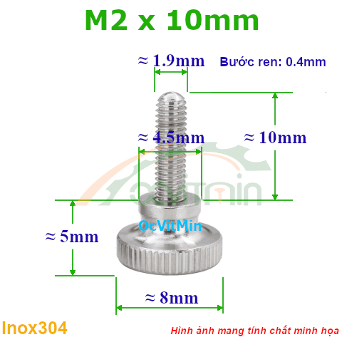 Núm Vặn Ren Ngoài M2x10mm Inox304 Vặn Tay - Num Van Tay Ren Ngoai