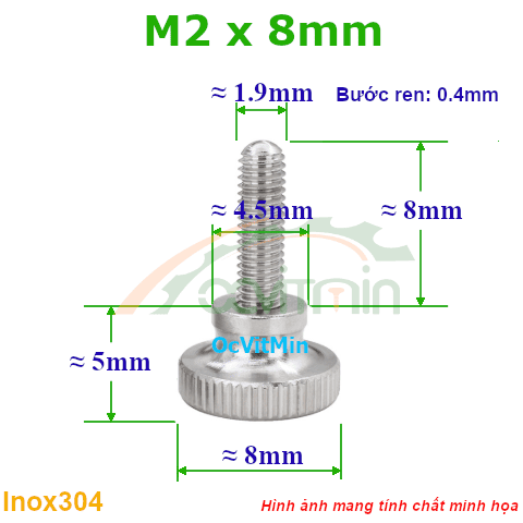 Núm Vặn Ren Ngoài M2x8mm Inox304 Vặn Tay - Num Van Tay Ren Ngoai