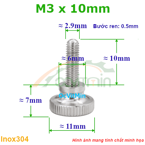 Núm Vặn Ren Ngoài M3x10mm Inox304 Vặn Tay - Num Van Tay Ren Ngoai