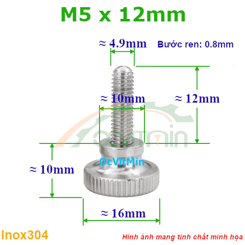 Núm Vặn Ren Ngoài M5x12mm Inox304 Vặn Tay - Num Van Tay Ren Ngoai