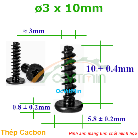 Vít Gỗ Bake Đầu Dẹp Mỏng ø 3x10mm - Vit Go Dau Pake Dep Mong