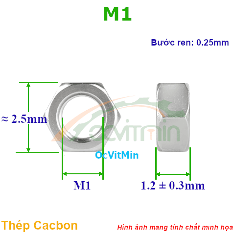 Đai Ốc Lục Giác M1 Tán Thép Mạ - Dai Oc Tan Ecu Luc Giac