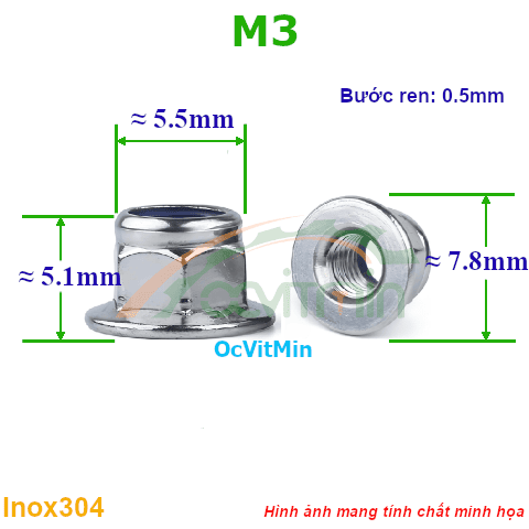 Đai Ốc Khóa Liền Long Đen M3 Tán Inox304 - Dai Oc Khoa Tan Ecu Lien Long Den