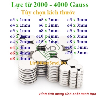 Nam Châm Đất Hiếm Trụ Lực Hút 2000 đến 4000 Gauss