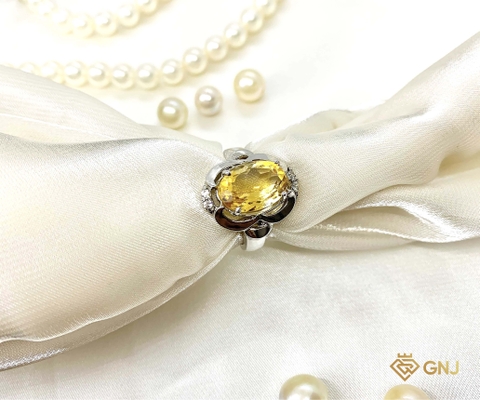 Nhẫn bạc cao cấp đính đá Citrine dành cho nữ