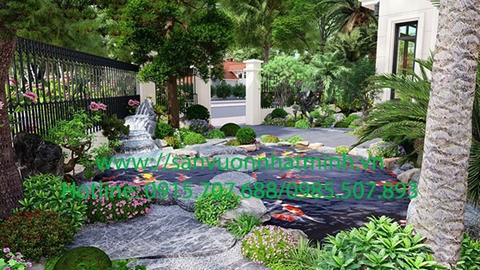 Mẫu thiết kế sân vườn, hồ cá koi, cảnh quan sân vườn tại Long Biên - Hà Nội