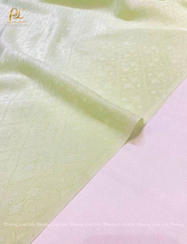 VẢI LỤA VÂN XANH CỐM NHẠT 100% TƠ TẰM