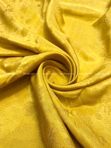 VẢI LỤA VÂN MÀU VÀNG THỌ DƠI 100% TƠ TẰM