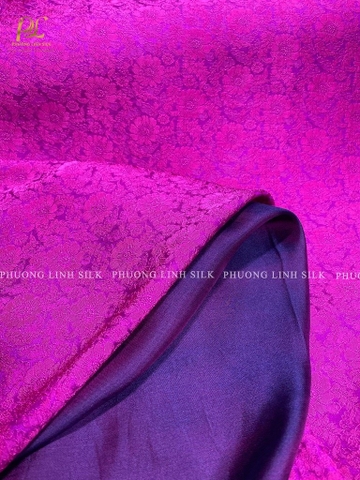 VẢI LỤA SATIN TƠ TẰM HOA CÚC MÀU TÍM HỒNG VÀ VẢI SATIN TRƠN 70% TƠ TẰM