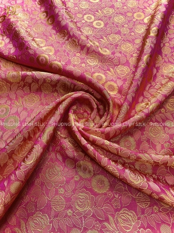 VẢI LỤA TƠ TẰM HOA HỒNG