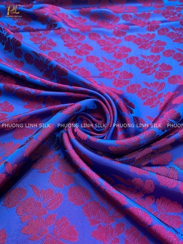 VẢI LỤA TƠ TẰM SATIN HOA BÈO MÀU XANH HỒNG