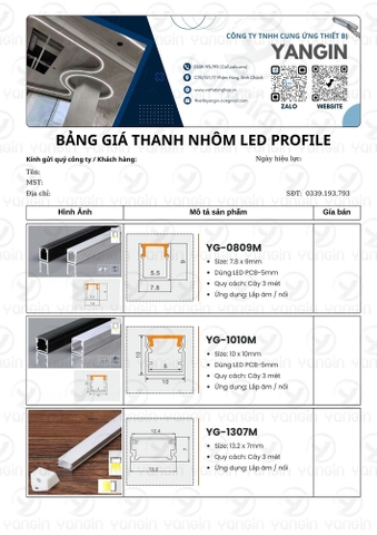 Bảng giá đèn led thanh nhôm định hình cập nhật