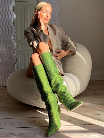 KNEE BOOTS MŨI NHỌN ĐÍNH ĐÁ