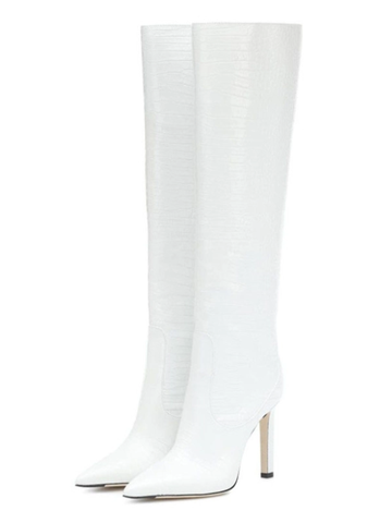 KNEE BOOTS MŨI NHỌN DA VÂN GÓT NHỌN 8CM