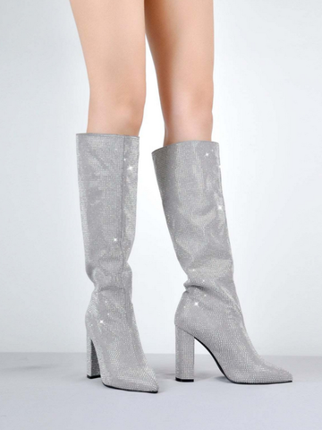 KNEE BOOTS MŨI NHỌN ĐÍNH ĐÁ