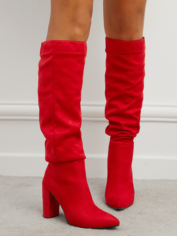 KNEE BOOTS DA LỘN MŨI NHỌN GÓT TRỤ